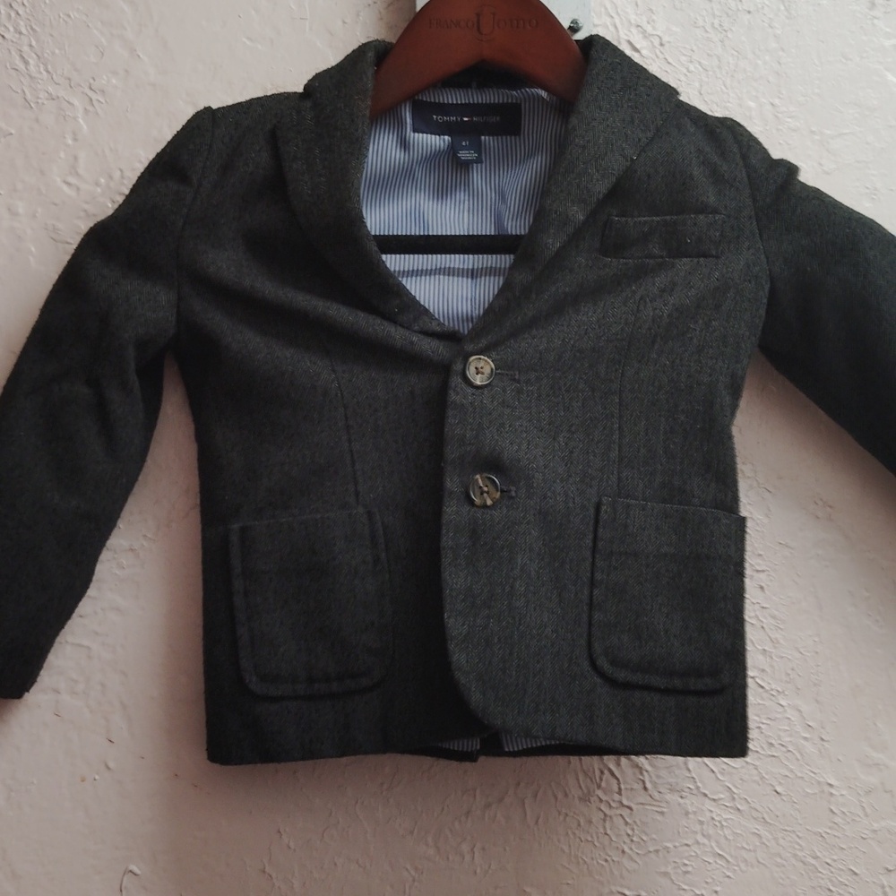 Tommy Hilfiger Dark Gray Blazer with Brown Elbow Patches